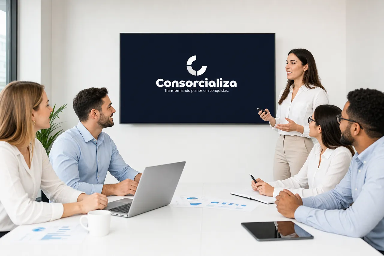 Equipe da Consorcializa em reunião de consultoria
